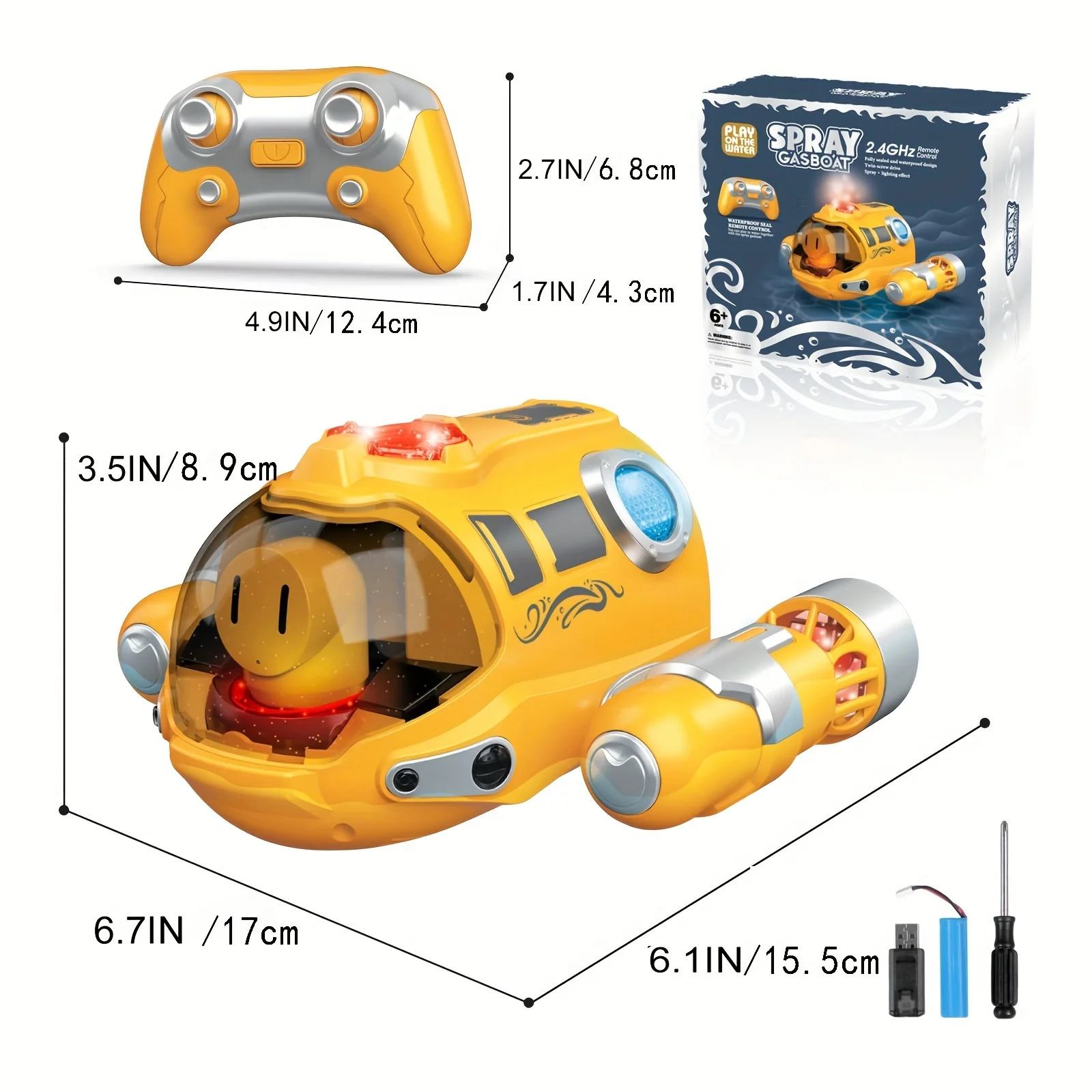 TUSEANG Remote Control Boat Pool Toy: 2.4GHz RC Boat Water Toy with Luminous Spray and Waterproof Remote Control - Perfect Gift for Kids and Boys and Girls!