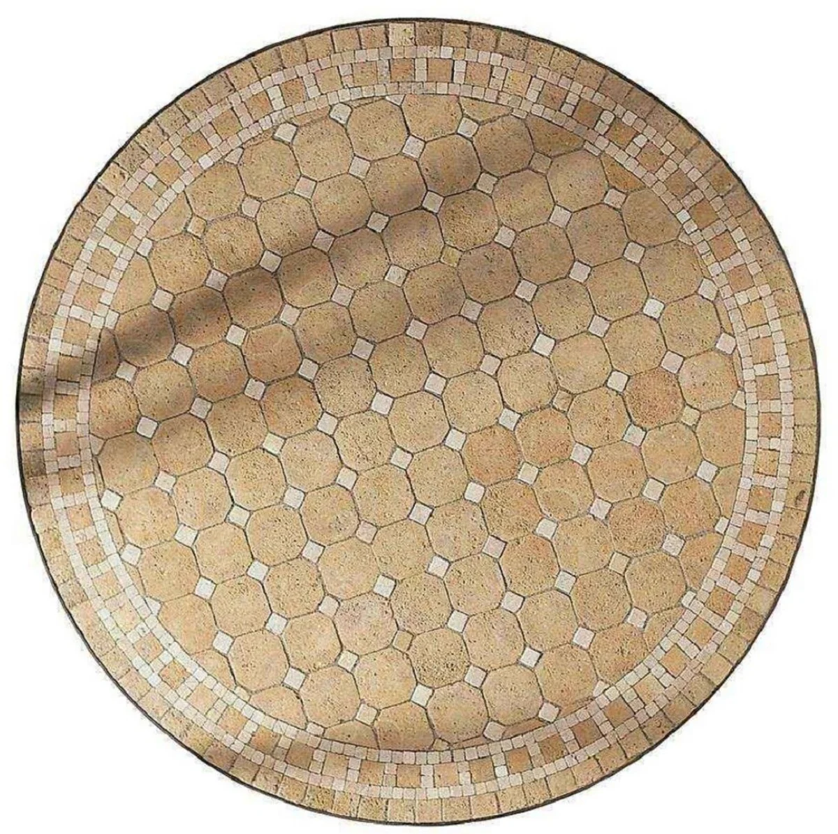 Luxury Baroque Dining Table Beige / Gray - Round Handmade Wrought Iron Garden Table with Natural Stone Mosaic Tiles Table Top - Garden Patio Dining Room Furniture