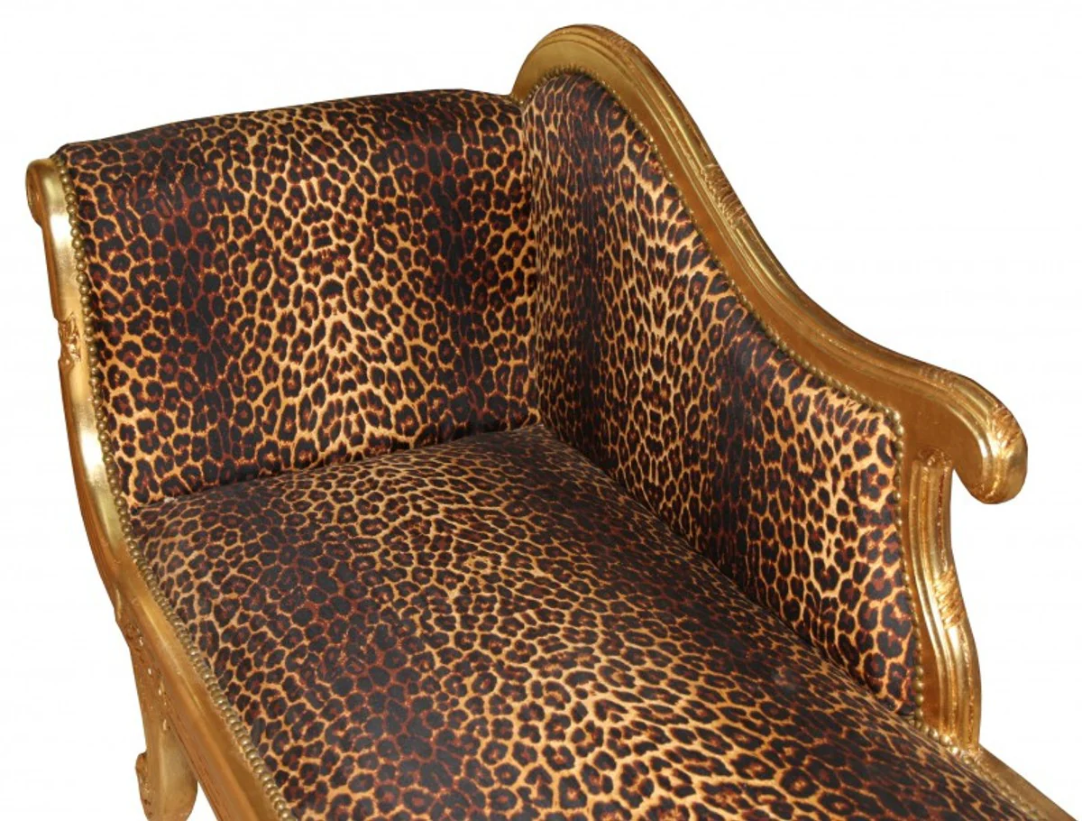 Barock Chaiselongue Modell XXL Leopard / Gold- Antik Stil
