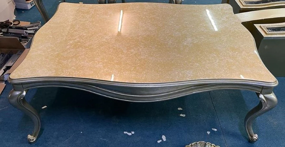 Luxury Baroque Coffee Table Gold / Silver - Square Solid Wood Living Room Table in Baroque Style - Luxury Living Room Furniture in Baroque Style - Baroque Furniture - Noble & Magnificent