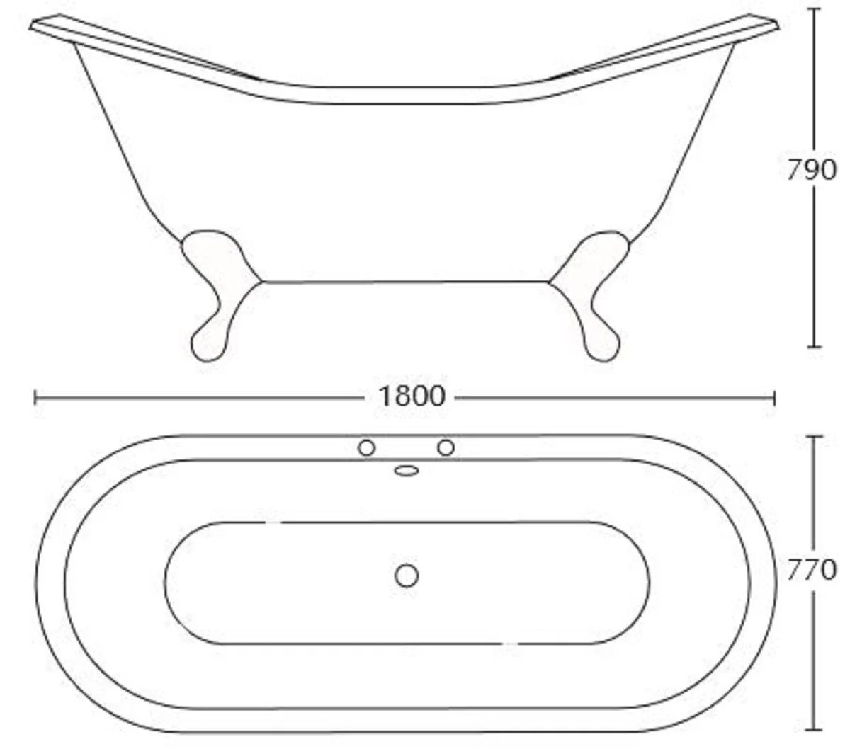 Luxury Art Nouveau bathtub white / silver 180 x 77 x H. 79 cm - Curved free-standing acrylic bathtub with chrome-plated spherical steel feet - Art Nouveau bathroom furniture