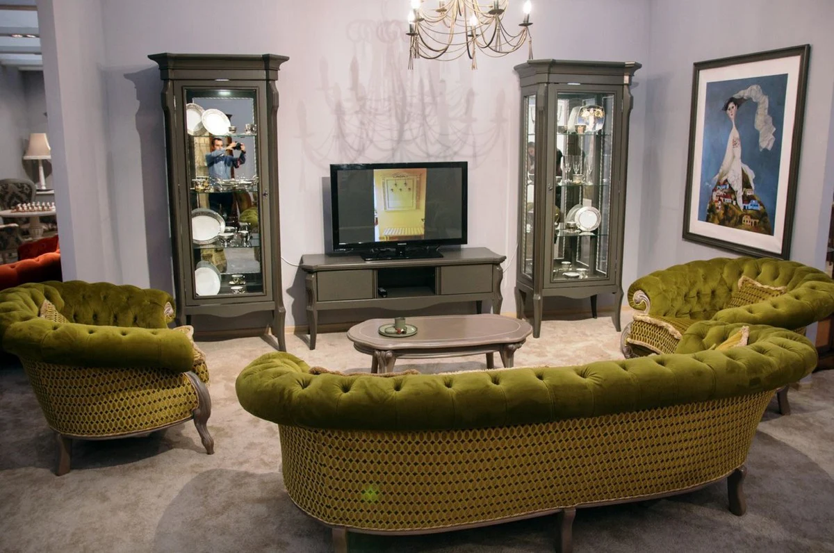 Luxury Baroque Living Room Sofa Green / Gray - Handmade Baroque Style Sofa - Magnificent Luxury Living Room Furniture in Baroque Style - Baroque Furniture