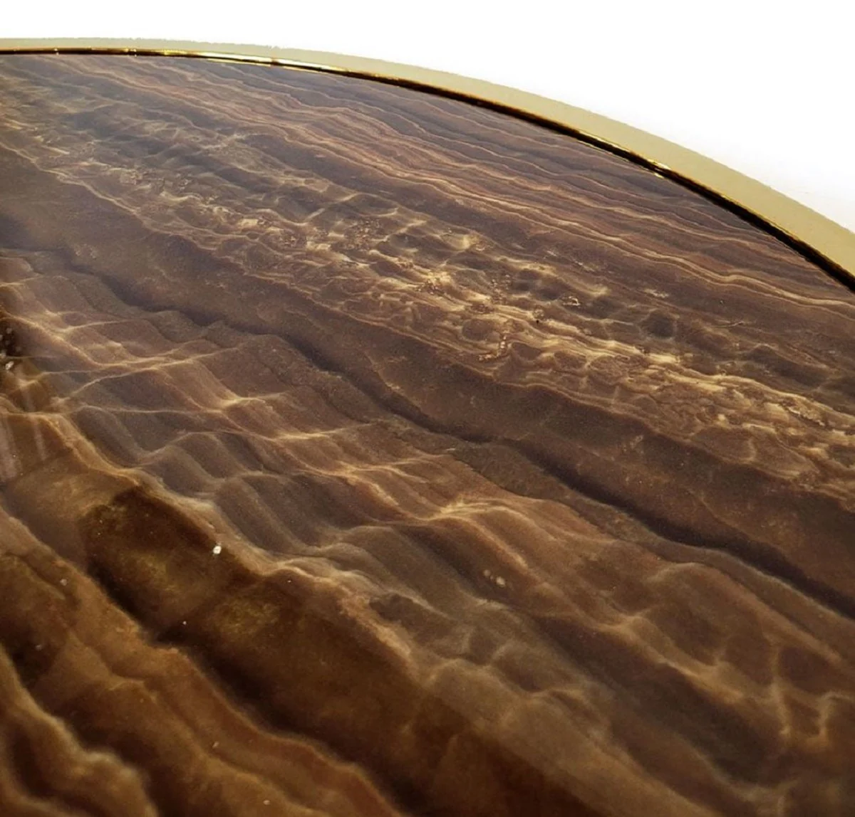 Luxury coffee table gold / brown Ø 95 x H. 32 cm - Round living room table with artificial marble table top - Living room furniture - Hotel furniture - Luxury furniture