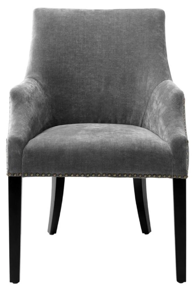 Luxury dining room chair with armrests gray / black / antique brass 60 x 71 x H. 92 cm - Dining room furniture