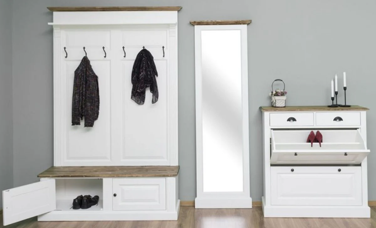 Country house style solid wood wardrobe furniture set white / brown - wardrobe - mirror - shoe cabinet - furniture in country house style