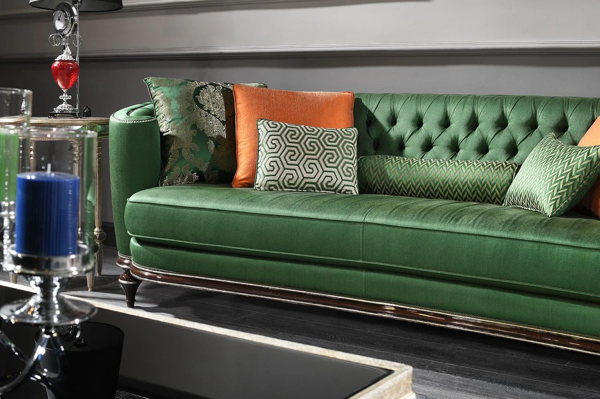 Luxury Baroque Sofa Green / Brown / Silver - Handmade Living Room Sofa - Baroque Living Room Furniture