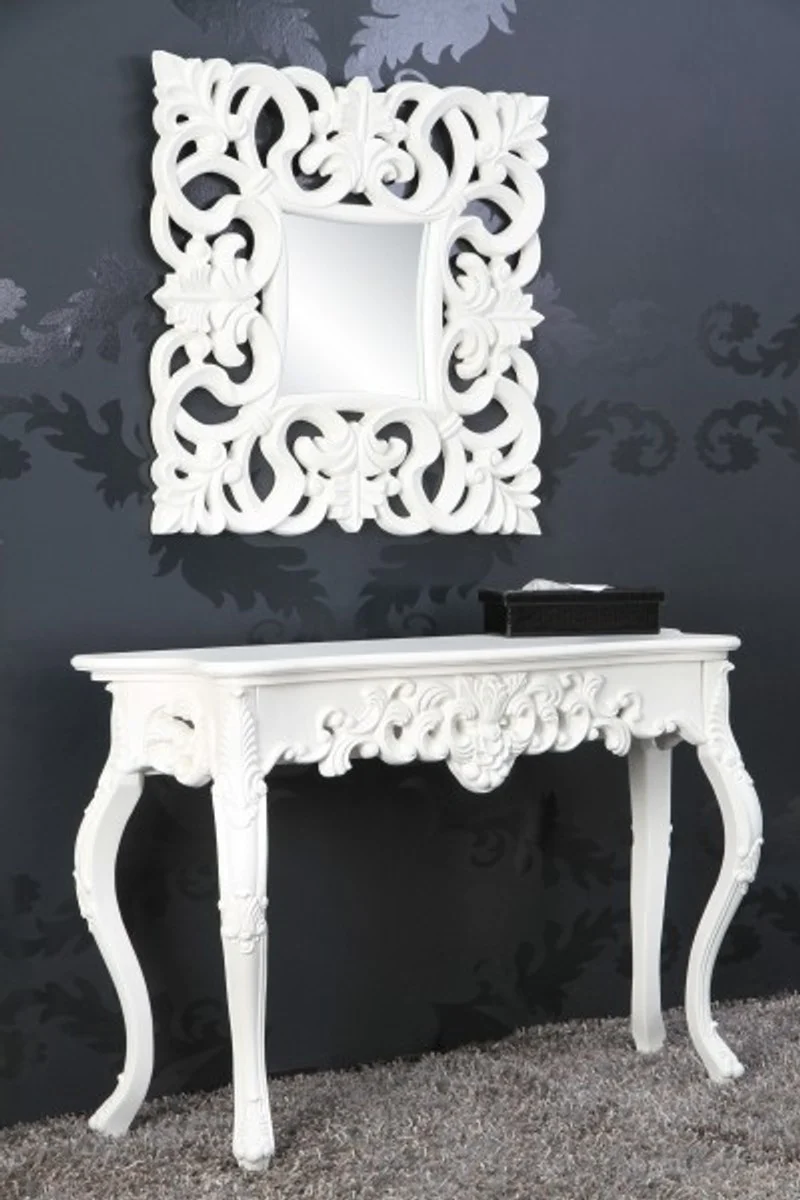 Baroque wall mirror white antique, height 76 cm, width 76 cm, noble and magnificent