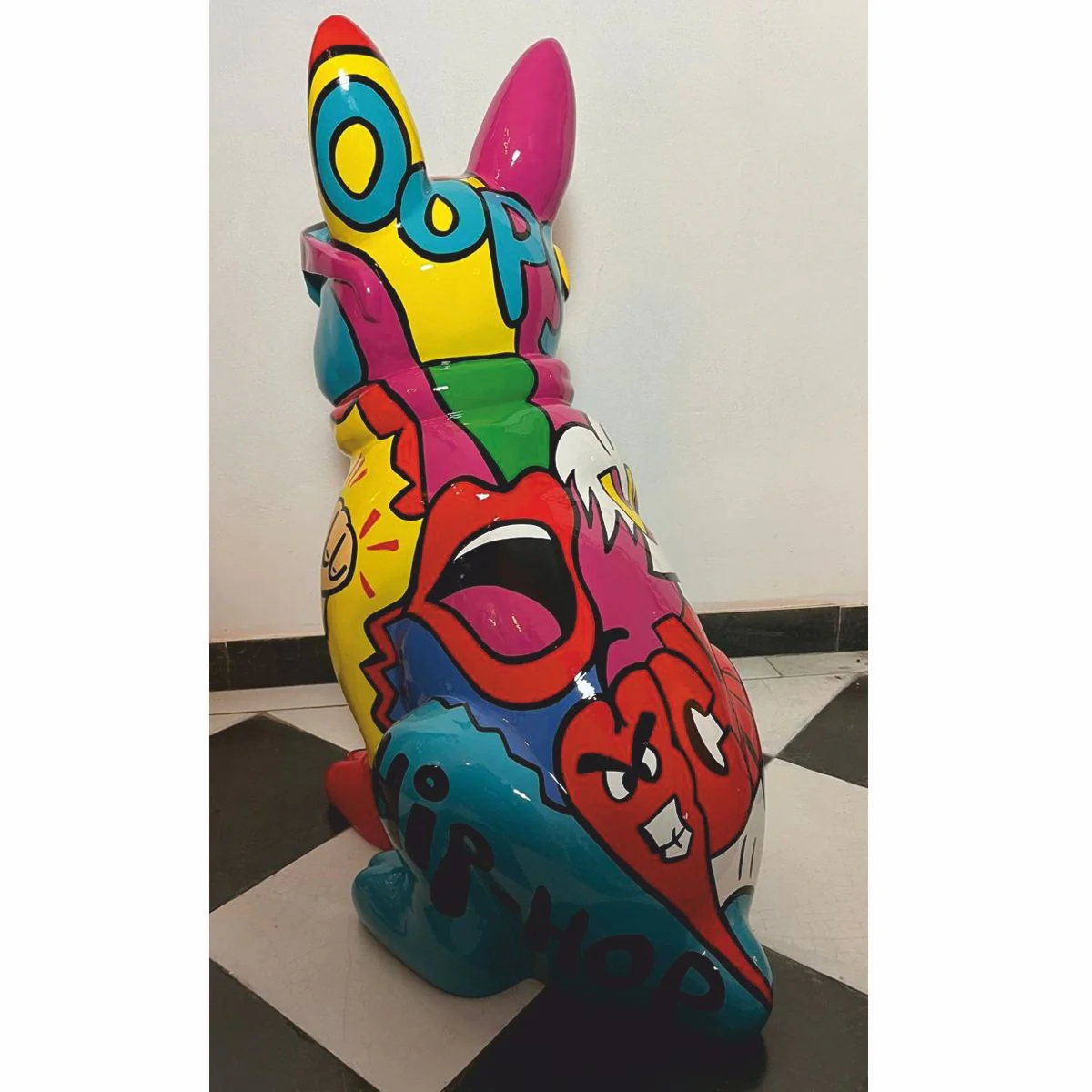 Decorative sculpture dog bulldog colorful H. 80 cm - garden decoration figure