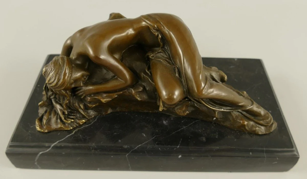 Luxury bronze sculpture sleeping woman bronze / black 22 x 11 x H. 10 cm - bronze figure with marble base - desk decoration accessories