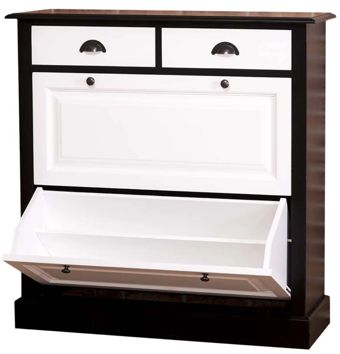 Country house style shoe cabinet black / white 103 x 35 x H. 105 cm - furniture in country house style