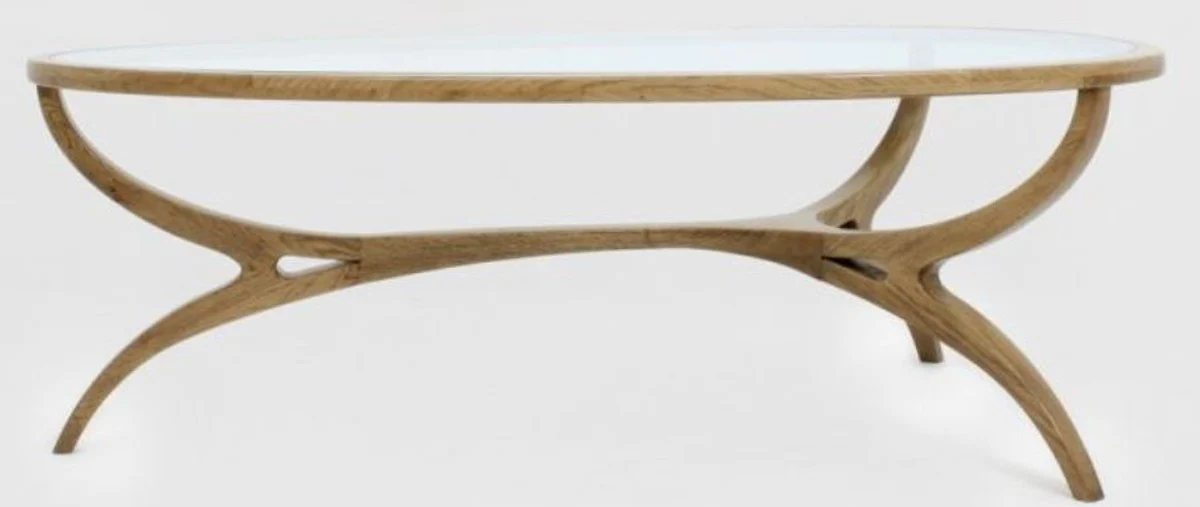 Luxury Art Deco coffee table light brown 130 x 88 x H. 46 cm - Elegant solid wood living room table with glass top - Living room furniture