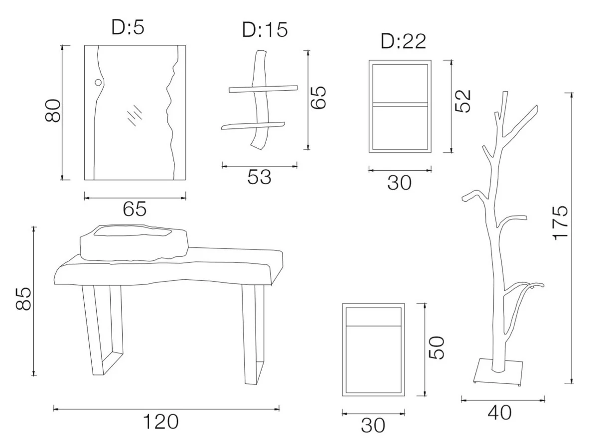 Designer bathroom set natural colors / brown / gray / black - solid wood bathroom furniture with volcanic stone sink - luxury quality