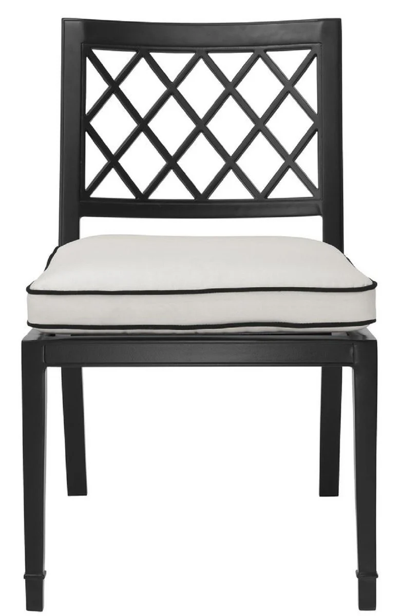 Luxury dining room chair matt black / white 53 x 66 x H. 87 cm - aluminum kitchen chair with cushion - dining room furniture