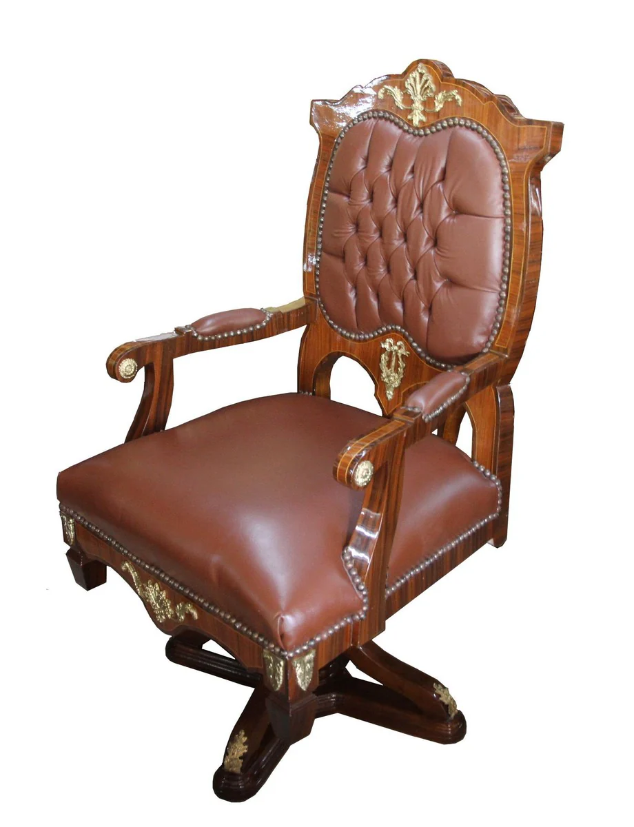 Antique genuine leather executive chair swivel chair in mahogany brown / gold - special dimensions