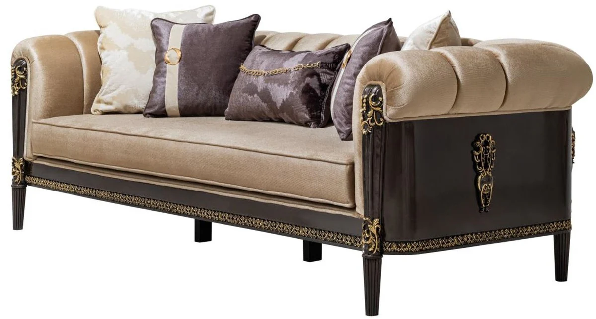 Luxury Baroque Sofa Light Brown / Dark Brown / Gold 235 cm - Baroque Furniture