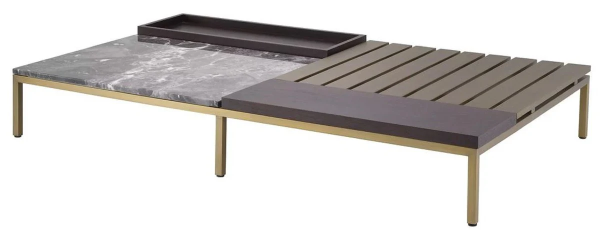 Luxury coffee table brass / gray / brown 169.5 x 99.5 x H. 27 cm - Modern living room table - Luxury living room furniture - Luxury quality