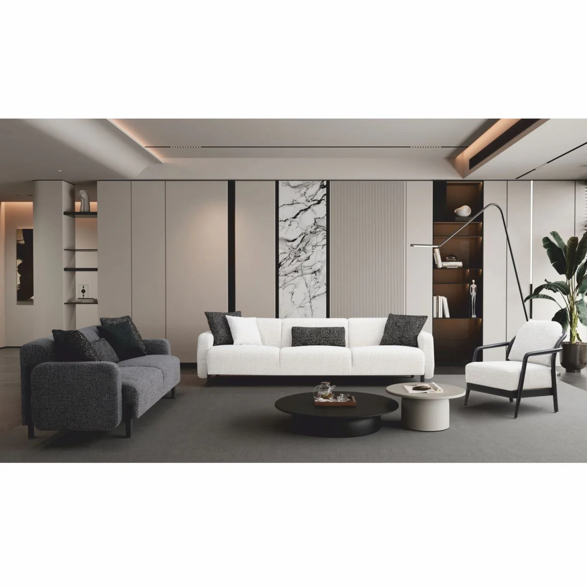 Luxury 4 seater sofa white / black 280 cm - living room & hotel furniture