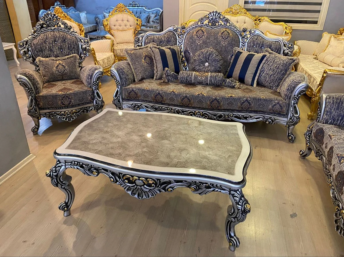 Luxury Baroque Coffee Table Silver / Black / Gold - Rectangular solid wood living room table in Baroque style - Baroque furniture - Luxury furniture in Baroque style - Baroque furnishings