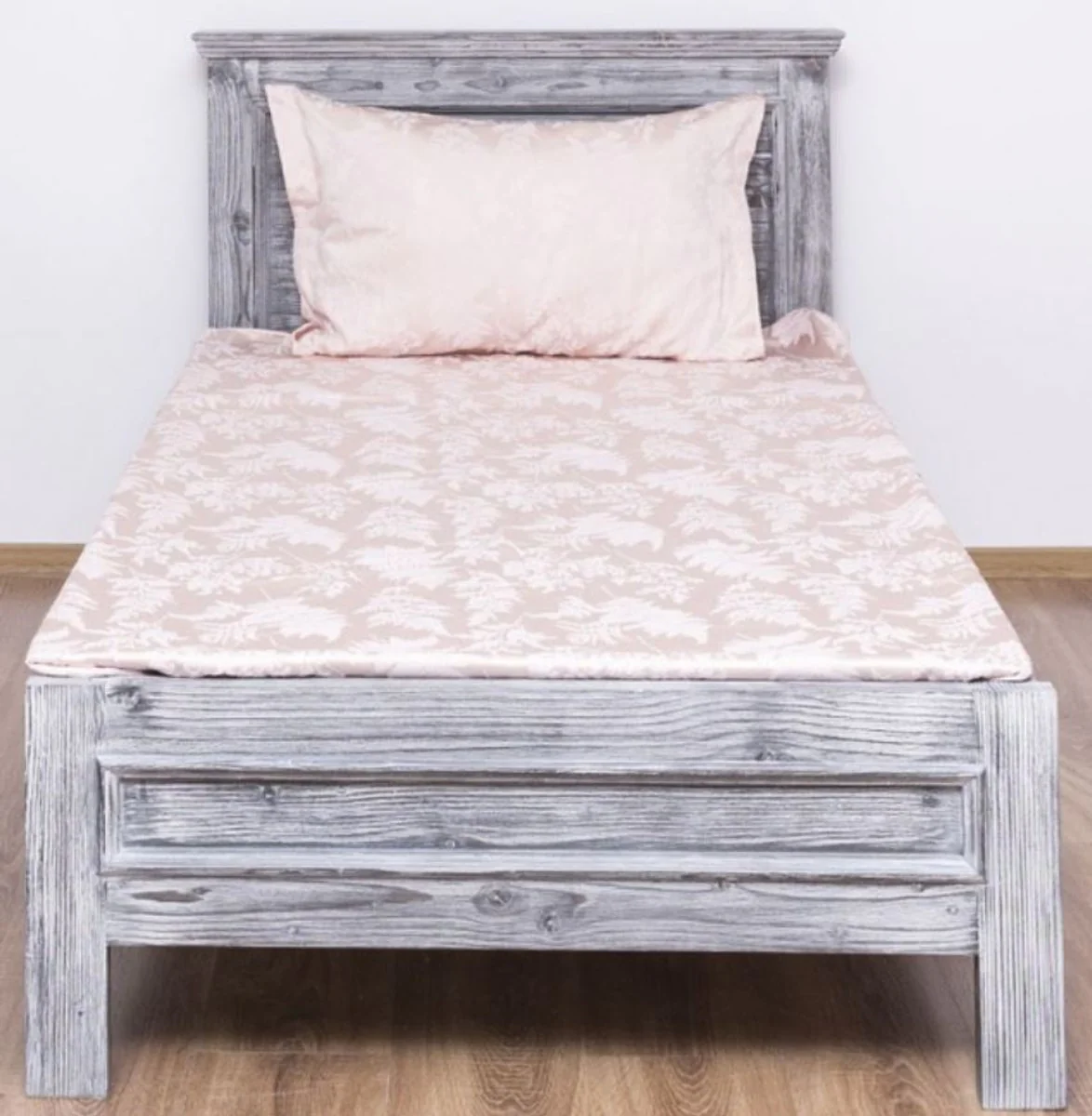 Country house style solid wood bed antique gray 90 x 200 x H. 93 cm - solid wood single bed - country house style bedroom furniture