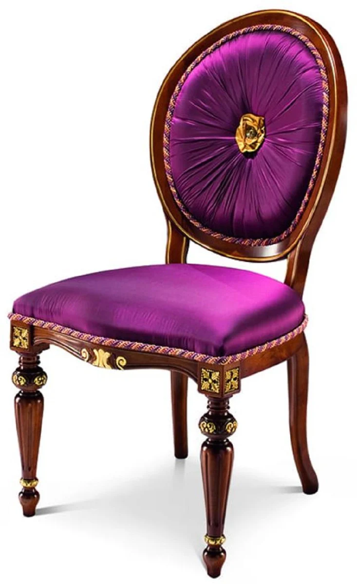 Luxury Baroque Dining Room Chair Set Purple / Brown / Gold - Handmade Kitchen Chairs Set of 6 - Luxury Dining Room Furniture in Baroque Style - Baroque Furniture - Luxury Quality - Made in Italy