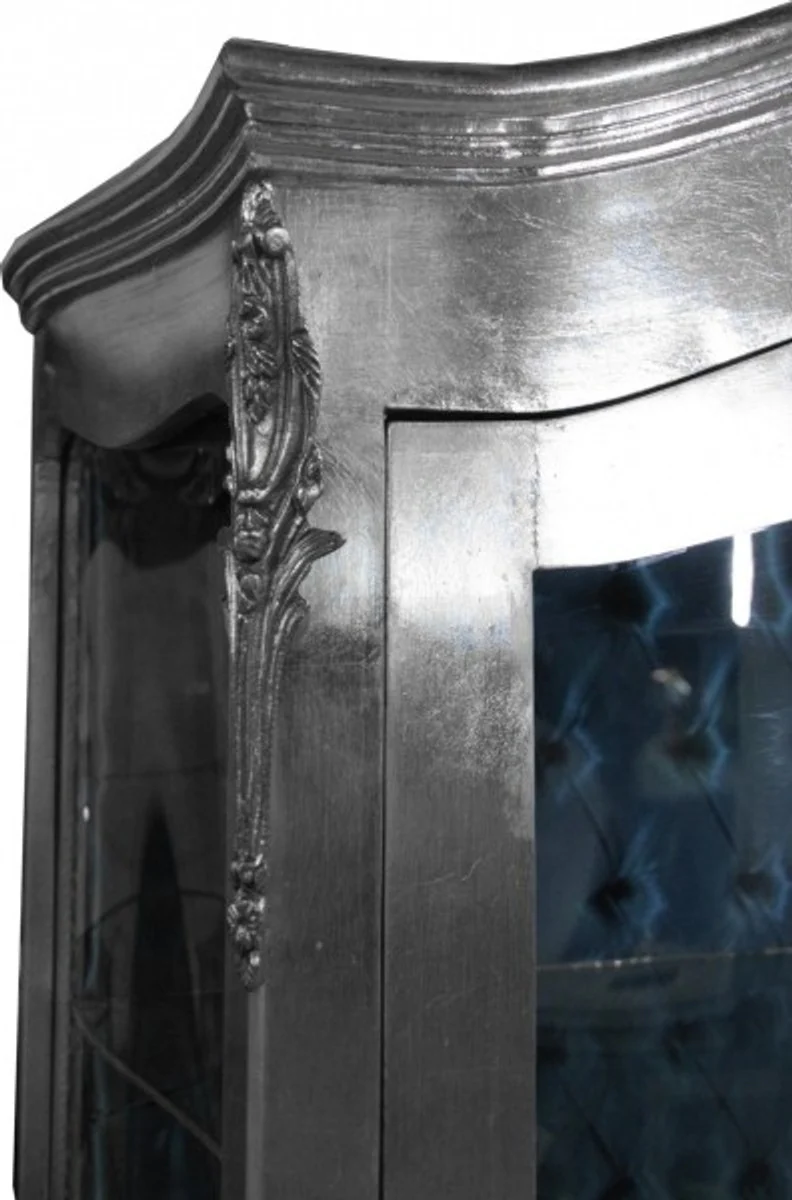 Baroque display cabinet silver with azure interior fabric - antique style furniture