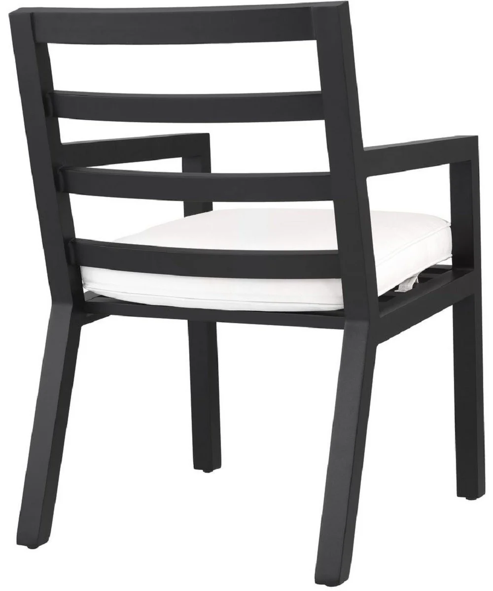 Luxury dining room chair with armrests black / white 56 x 66.5 x H. 87 cm - weatherproof aluminum chair with seat cushion - garden patio chair - luxury quality
