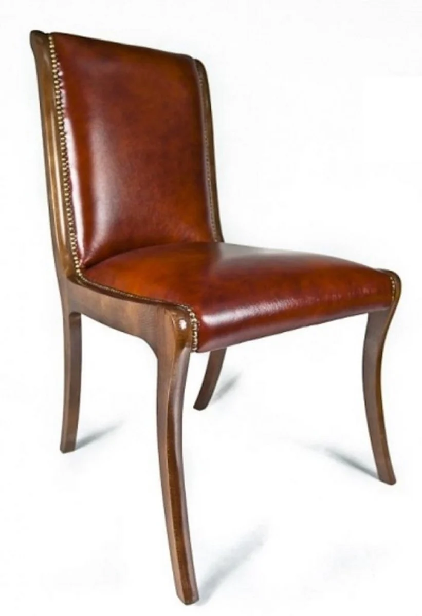 Luxury leather dining room chairs set of 8 brown 50 x 47 x H. 95 cm - real leather kitchen chairs - real leather furniture - luxury furniture