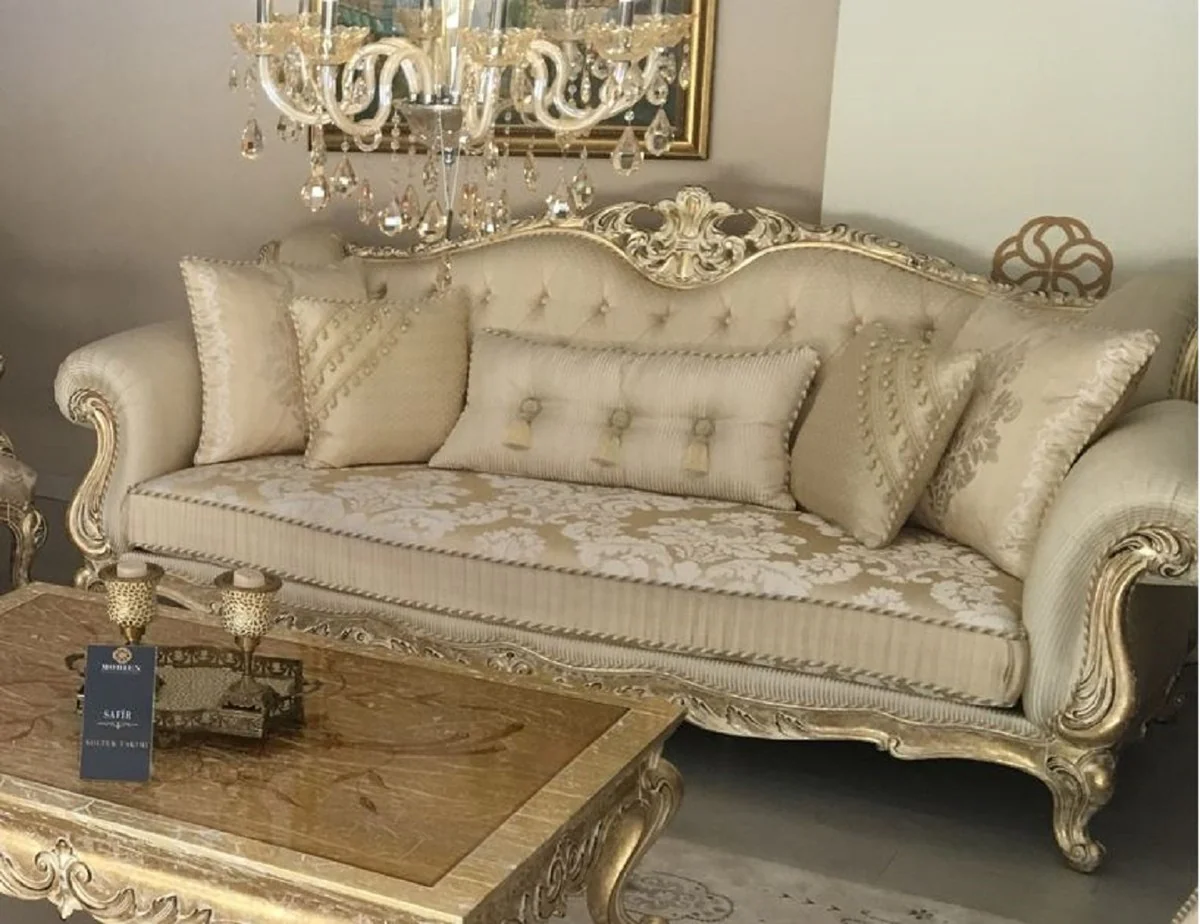 Luxury Baroque Living Room Set Gold / Antique Gold - 2 Sofas & 2 Armchairs & 1 Coffee Table & 2 Side Tables - Handcrafted Living Room Furniture in Baroque Style - Noble & Magnificent