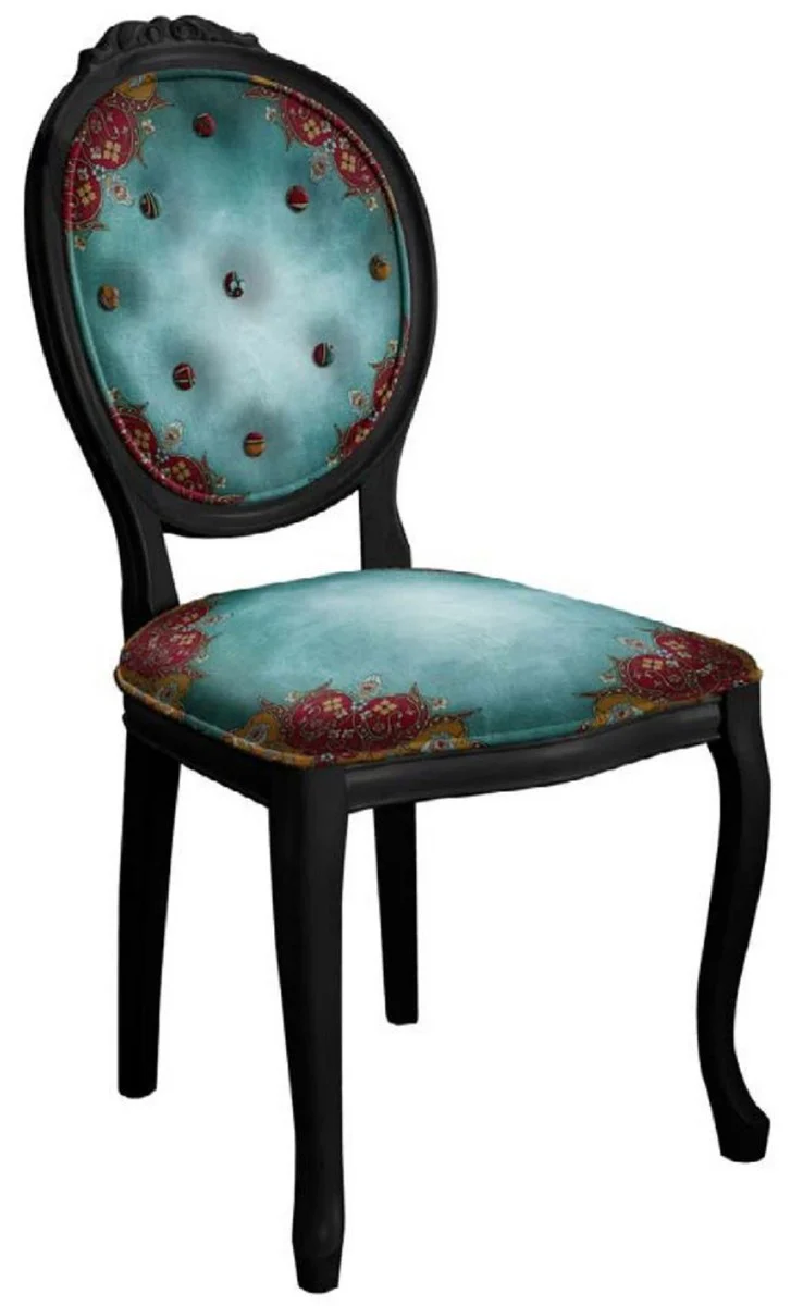 Baroque dining room chair set with elegant design multicolored / black - 6 handmade kitchen chairs in baroque style - baroque dining room furniture