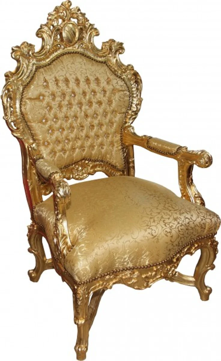 Baroque Luxury Throne Chair Gold Pattern/Gold with Bling Bling Glitter Stones - Unique - Baroque Furniture Throne King Chair - Limited Edition