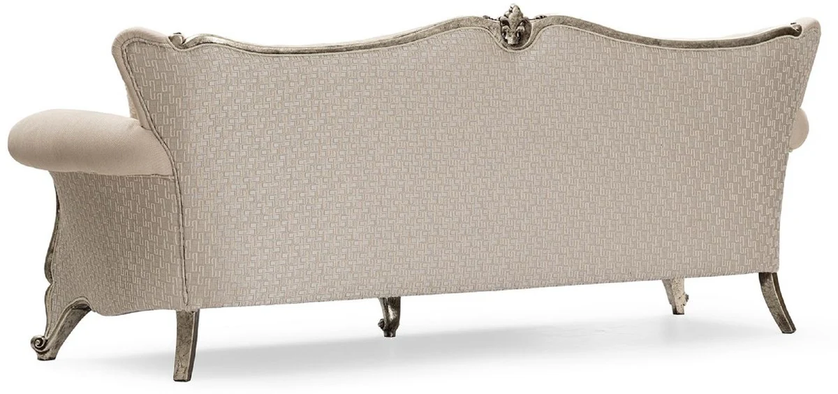 Luxury Baroque Living Room Sofa Cream / Silver / Antique Silver - Handmade Baroque Style Sofa with Decorative Pillows - Luxury Living Room Furniture in Baroque Style - Baroque Furniture