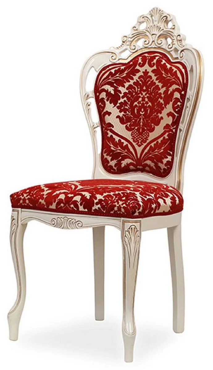 Luxury Baroque Dining Room Chair Set of 6 with Elegant Pattern Red / White / Beige / Gold - Baroque Style Kitchen Chairs - Magnificent Luxury Dining Room Furniture in Baroque Style - Noble & Magnificent