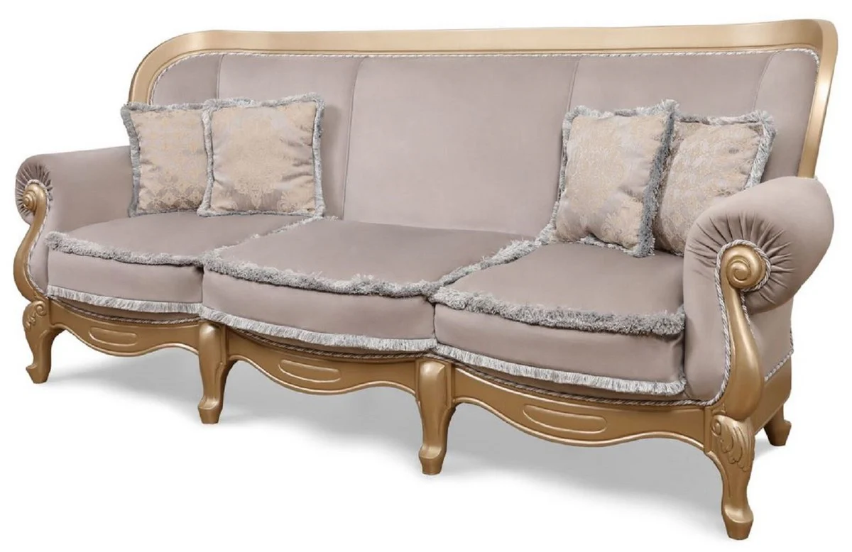Luxury Baroque Living Room Sofa Gray / Gold - Handmade Baroque Style Sofa - Magnificent Luxury Living Room Furniture in Baroque Style - Baroque Furniture