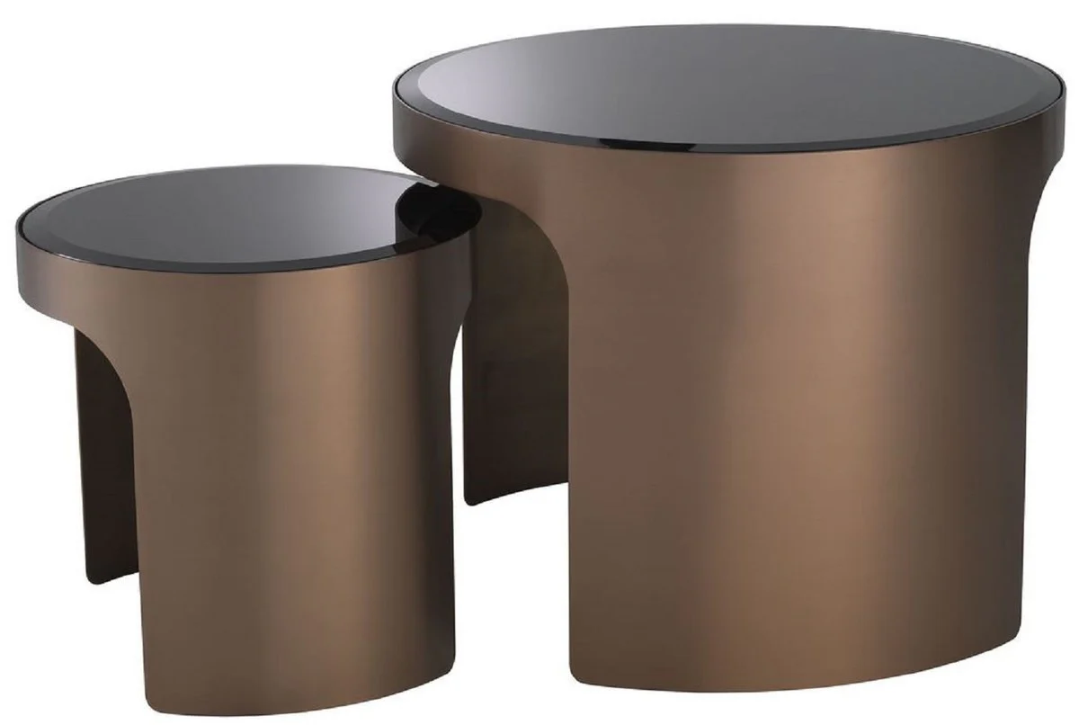 Luxury side table set copper / black - 2 round stainless steel tables with beveled glass tops - luxury living room furniture