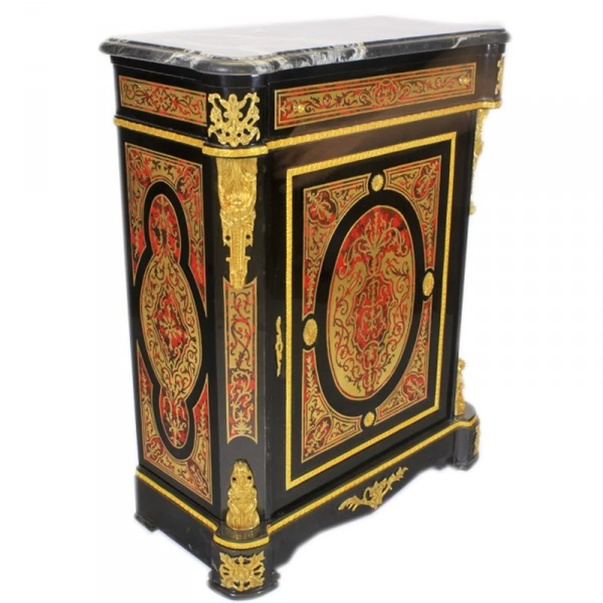 Baroque Boulle chest of drawers black / gold / red with marble top 95 x H105 cm - furniture cabinet sideboard