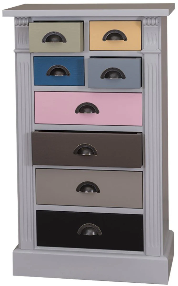 Country house style solid wood chest of drawers with 8 drawers gray / multicolored 60 x 36 x H. 100 cm - country house style furniture