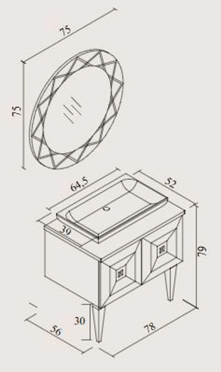 Luxury Baroque Bathroom Set Gold - Vanity Unit with Sink and Wall Mirror - Noble & Magnificent - Luxury Quality