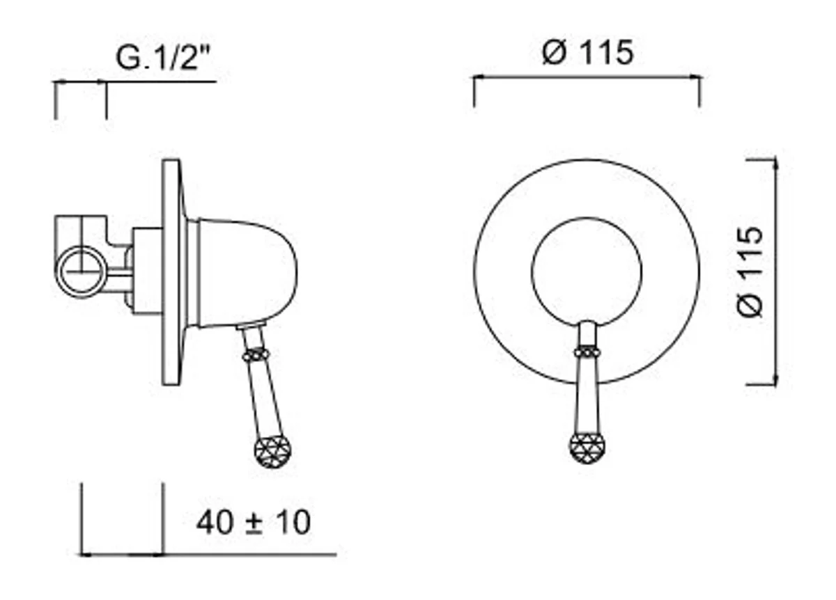 Luxury concealed shower mixer with Swarovski crystal glass silver Ø 11.5 cm - bathroom fittings made in Italy