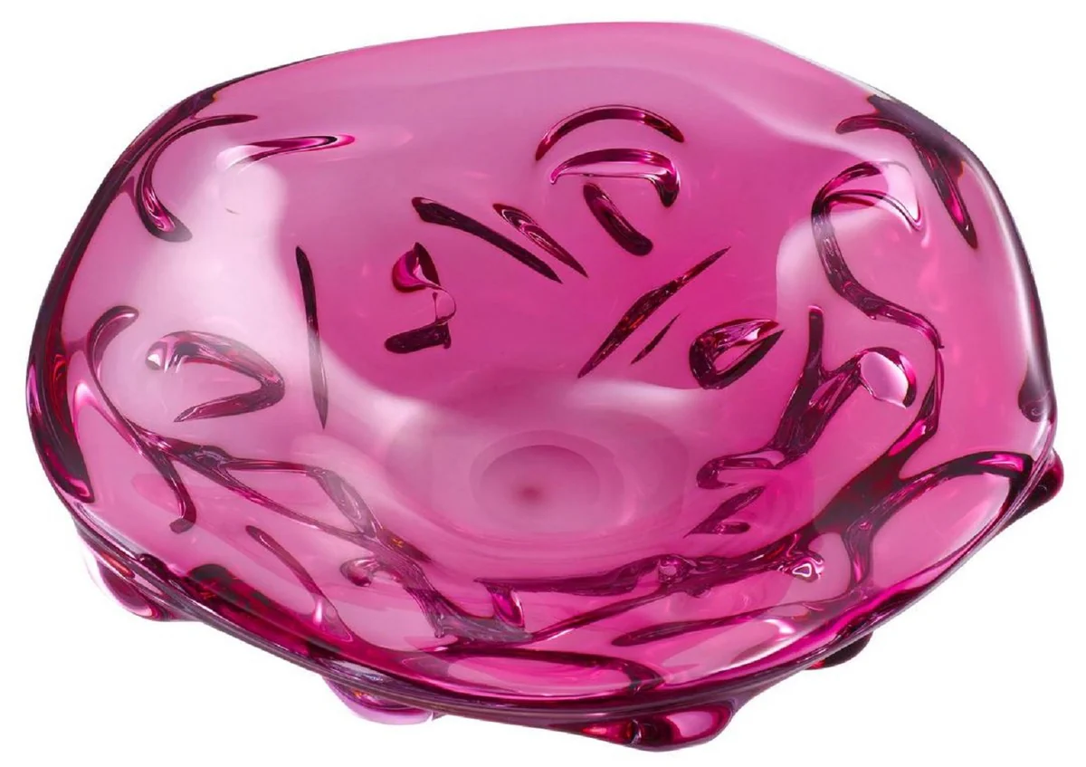 Luxury glass bowl pink Ø 27.5 x H. 7 cm - mouth-blown decorative glass fruit bowl - glass decorative accessories - luxury collection