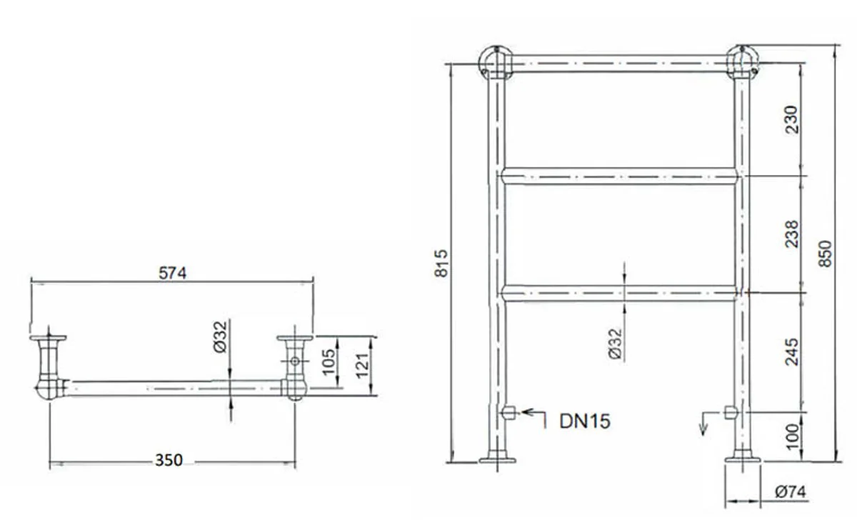 Luxury bathroom heater gold 850 x 575 mm - towel radiator - vintage bathroom radiator towel holder