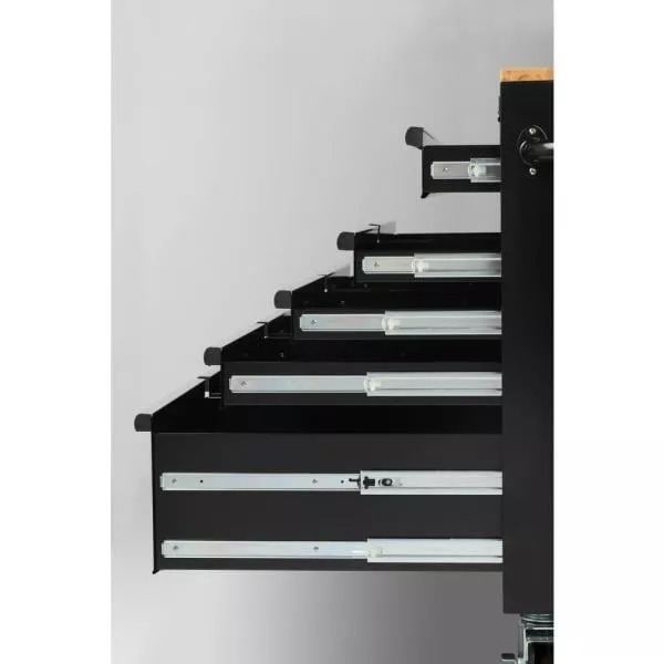 46 IN. W X 24.5 IN. D 9-DRAWER GLOSS BLACK DEEP TOOL CHEST MOBILE WORKBENCH WITH HARDWOOD TOP AND POWER STATION