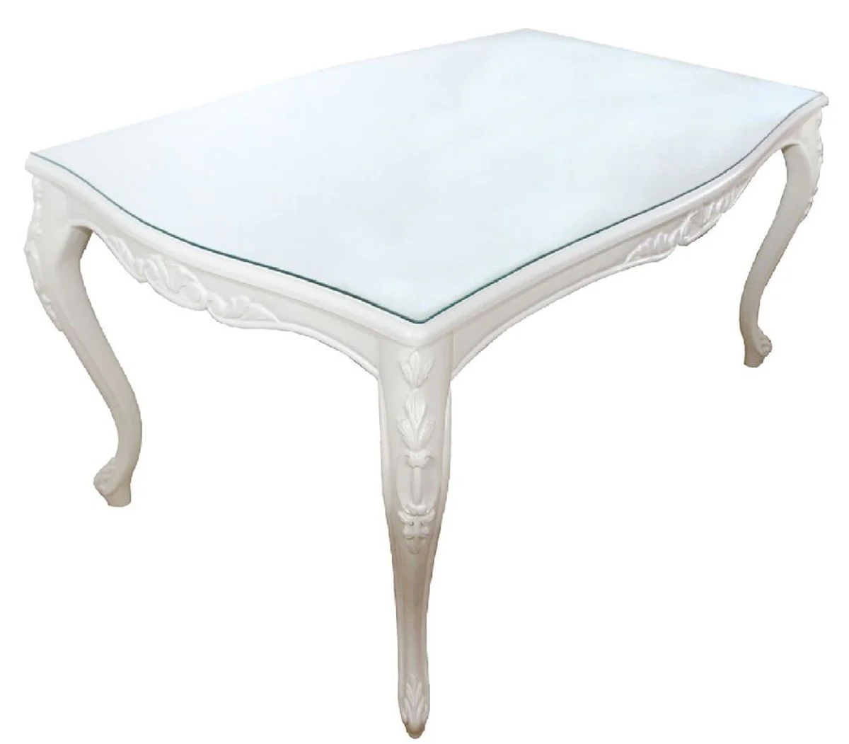 Baroque luxury dining table white 240 x 100 x H. 81 cm - Dining room table with glass top - Hotel & Restaurant furniture - Made in Italy