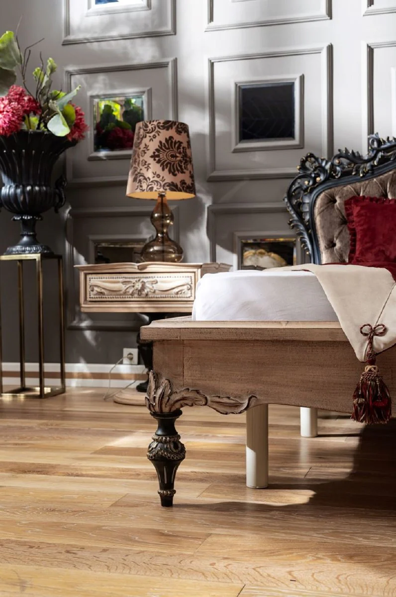 Luxury baroque bedroom set dark brown / natural colors / black / gold - 1 double bed with headboard & 2 bedside chests - bedroom furniture in baroque style - noble and magnificent