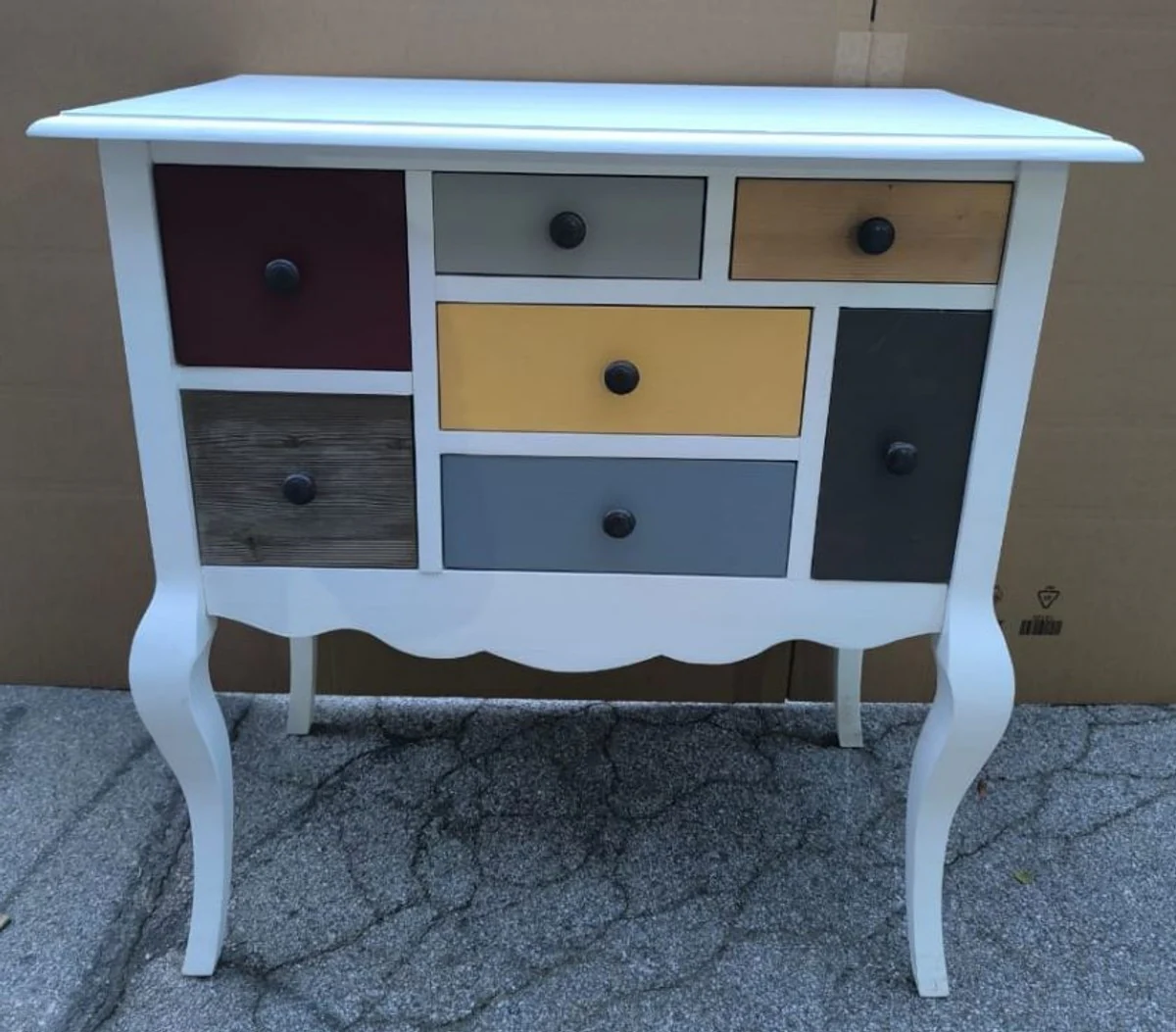 Country house style chest of drawers with 7 drawers white / colorful H. 82 cm
