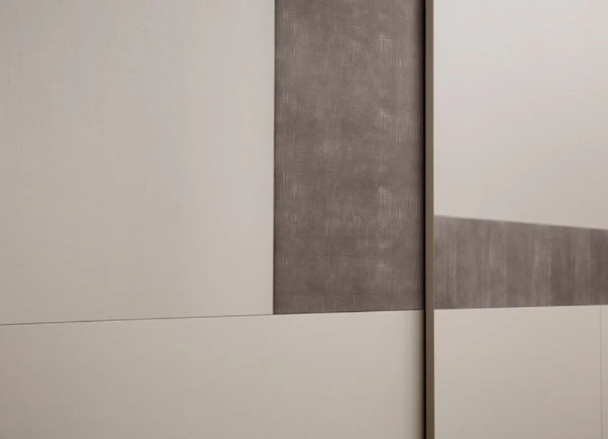 Luxury bedroom wardrobe cream / gray 295 x 68 x H. 250 cm - Solid wood wardrobe with 2 sliding doors - Luxury bedroom furniture