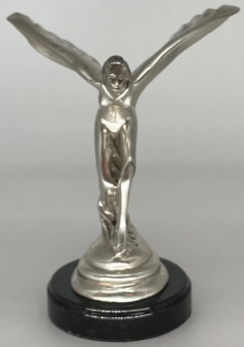 Luxury bronze sculpture Spirit of Ecstasy woman with wings silver / black 15 x 15 x H. 21 cm - Noble bronze figure with marble base - Desk decoration - Luxury decoration - Decoration accessories