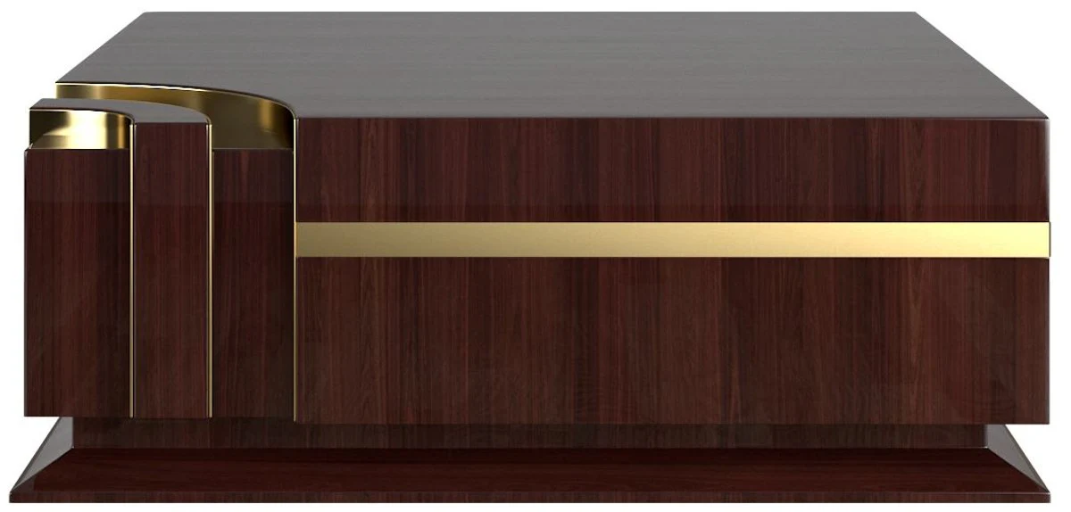 Designer coffee table dark brown high gloss / gold 120 x 120 x H. 52 cm - square living room table - luxury quality