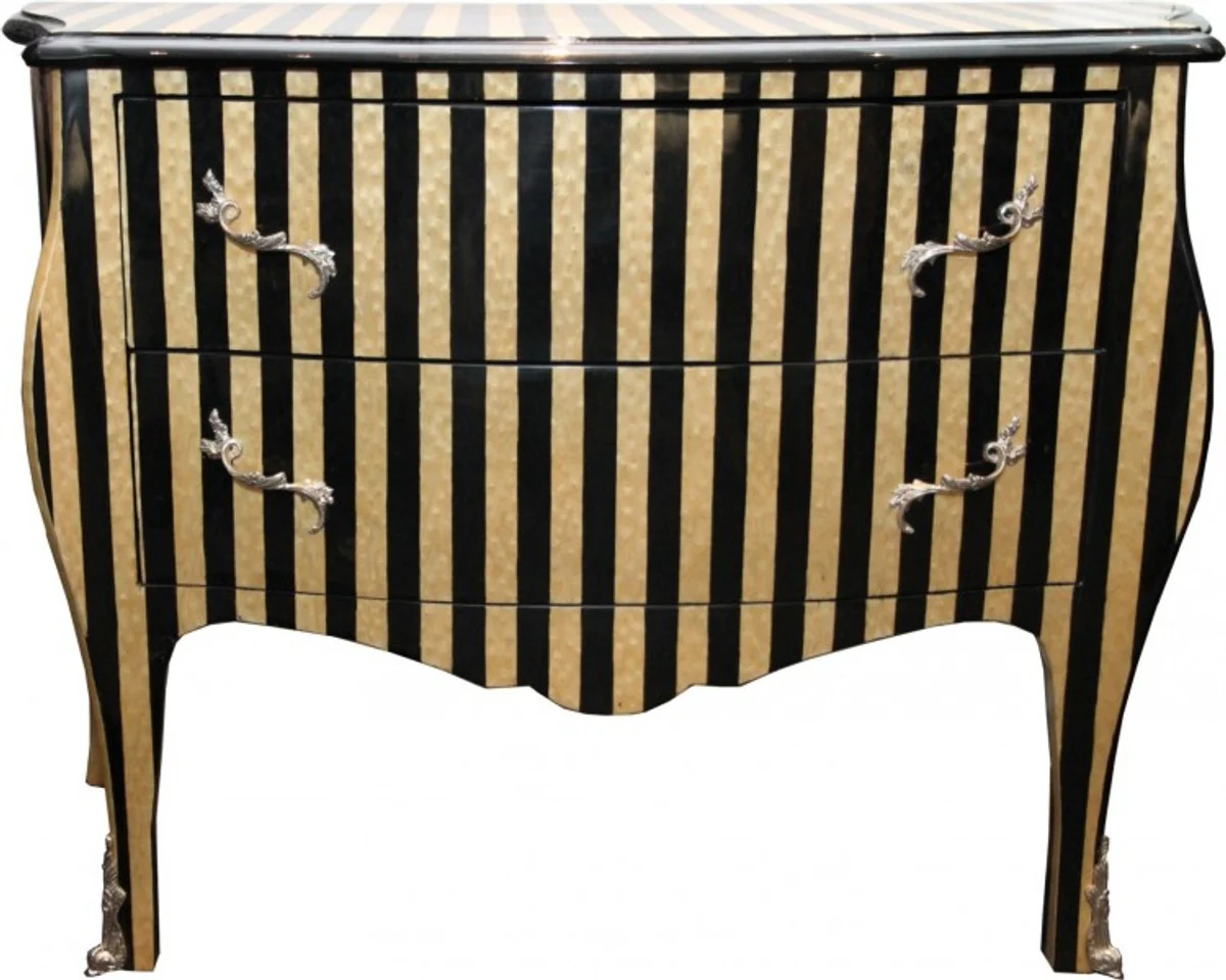 Baroque chest of drawers stripes wood veneer / black - luxury version - handmade from solid wood