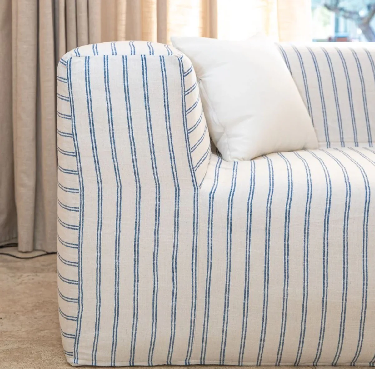 Luxury living room sofa with stripes white / blue 450 cm