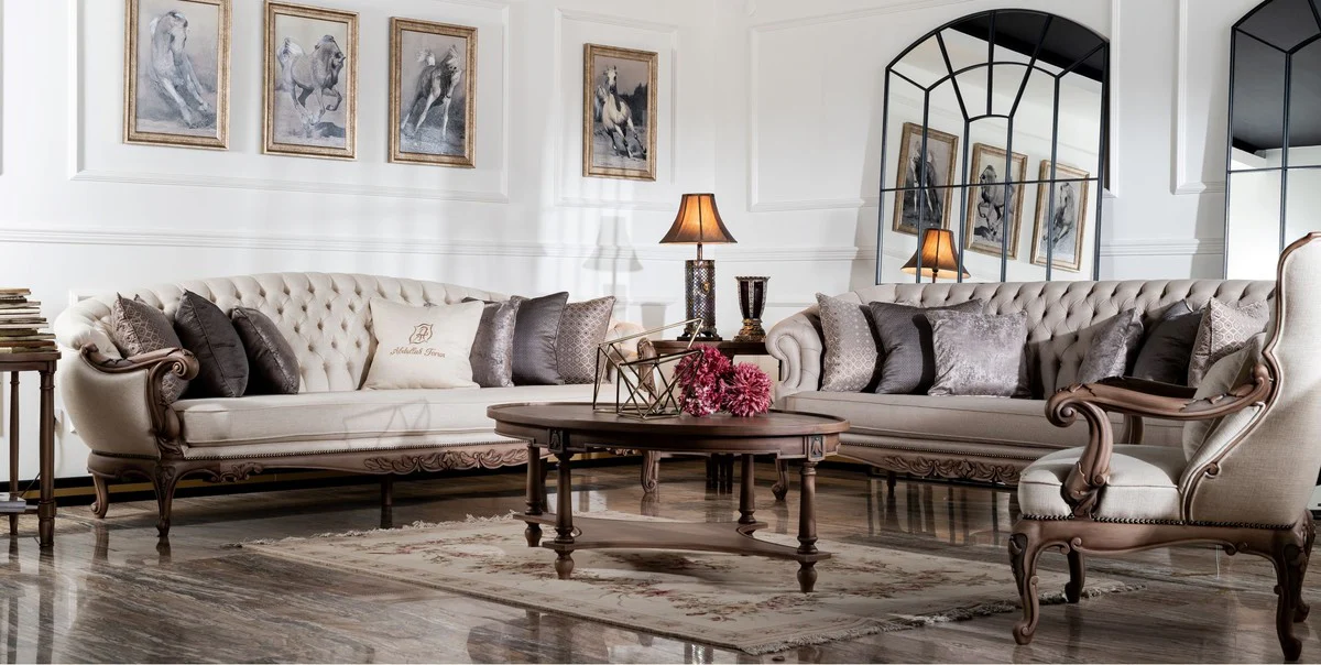 Luxury Baroque Sofa Gray / Brown - Living Room Sofa in Baroque Style - Baroque Living Room Furniture
